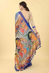 Blue Printed Cotton Blend Saree