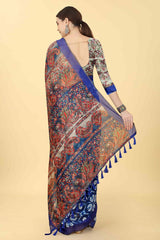 Blue Printed Cotton Blend Saree