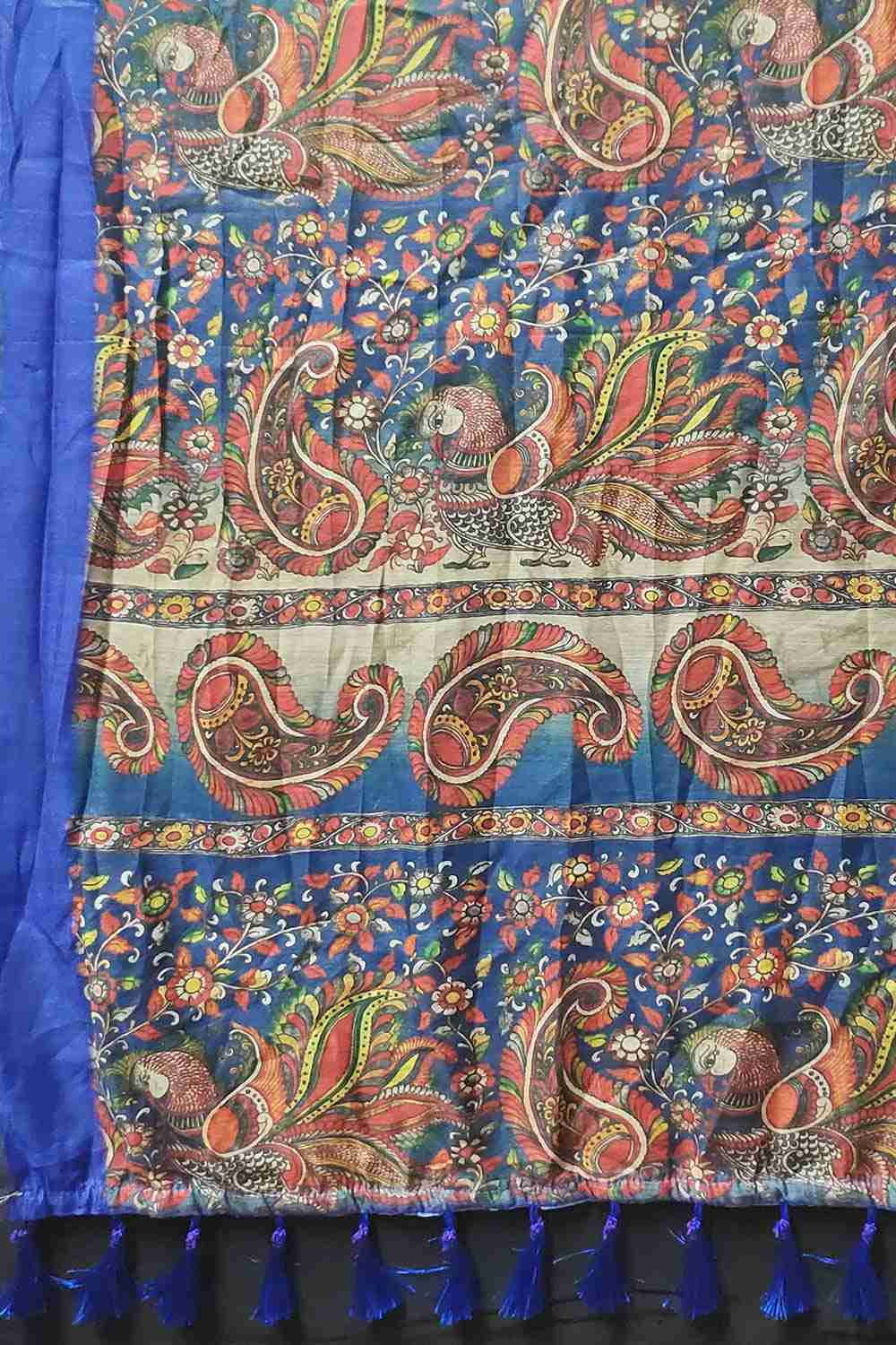 Blue Printed Cotton Blend Saree