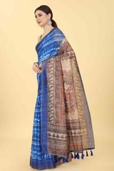 Blue Printed Cotton Blend Saree