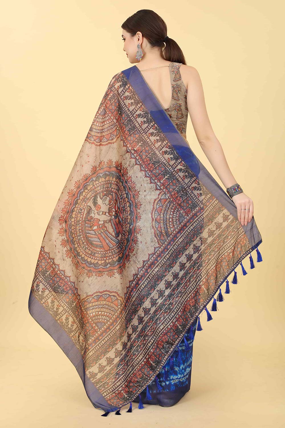 Blue Printed Cotton Blend Saree