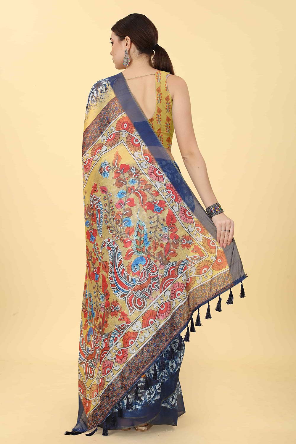 Blue Printed Cotton Blend Saree