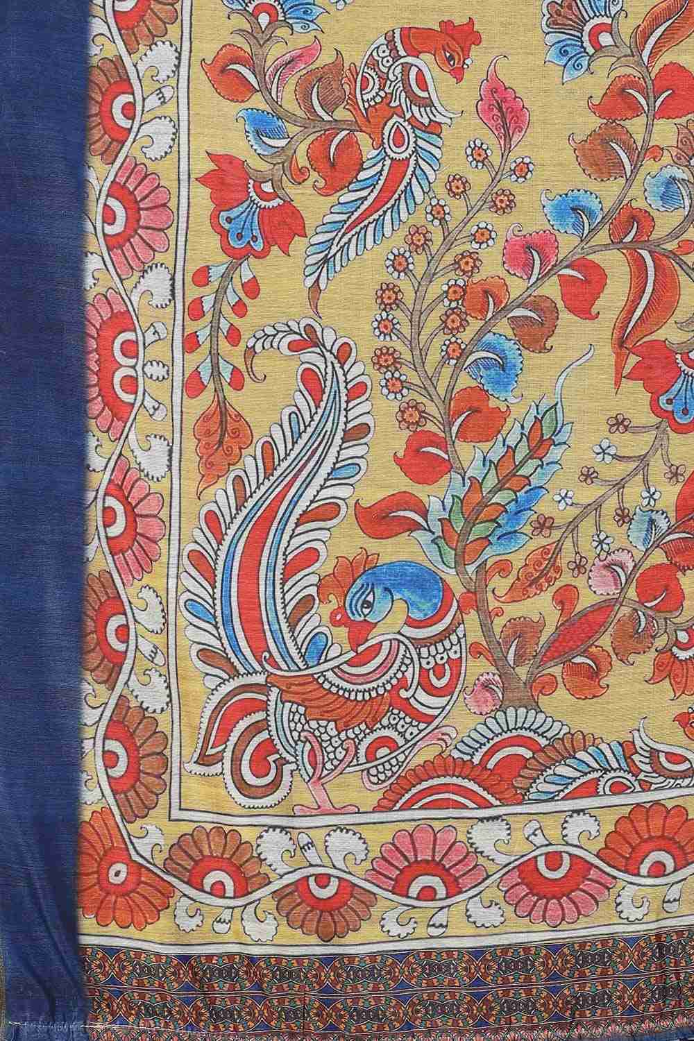 Blue Printed Cotton Blend Saree