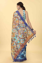 Blue Printed Cotton Blend Saree