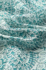 Teal Printed Cotton Blend Saree