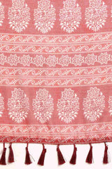 Peach Printed Cotton Blend Saree