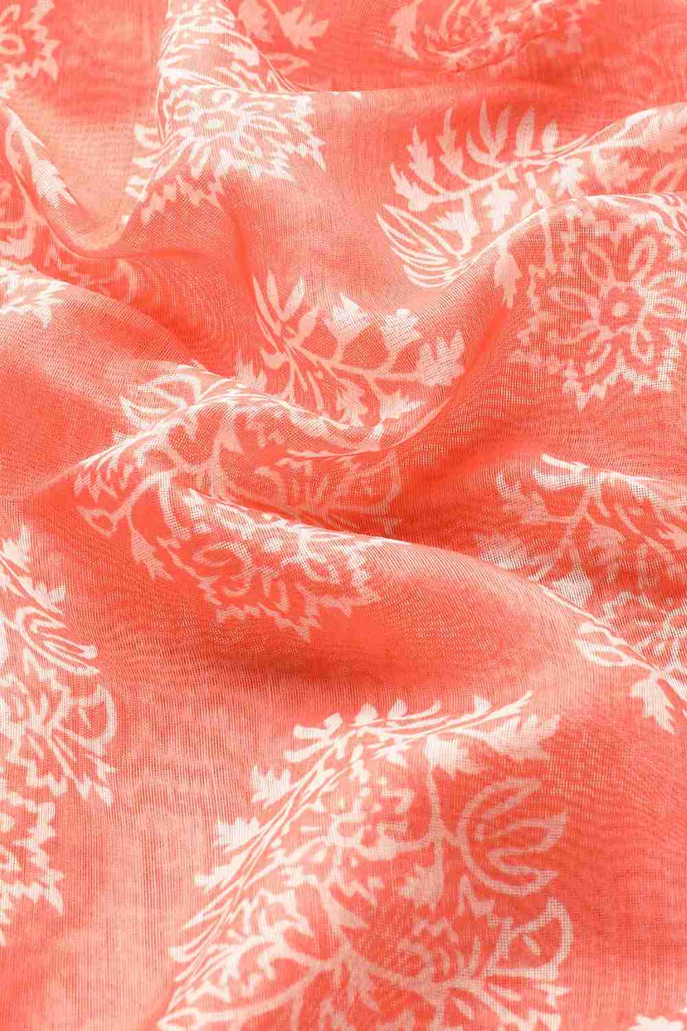 Peach Printed Cotton Blend Saree