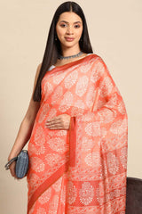 Peach Printed Cotton Blend Saree