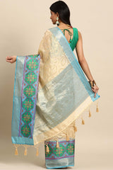 Beige Woven Silk Blend Saree