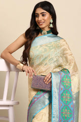 Beige Woven Silk Blend Saree