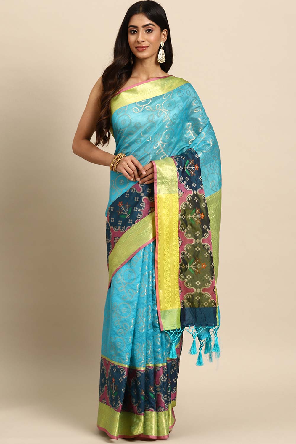 Blue Woven Silk Blend Saree