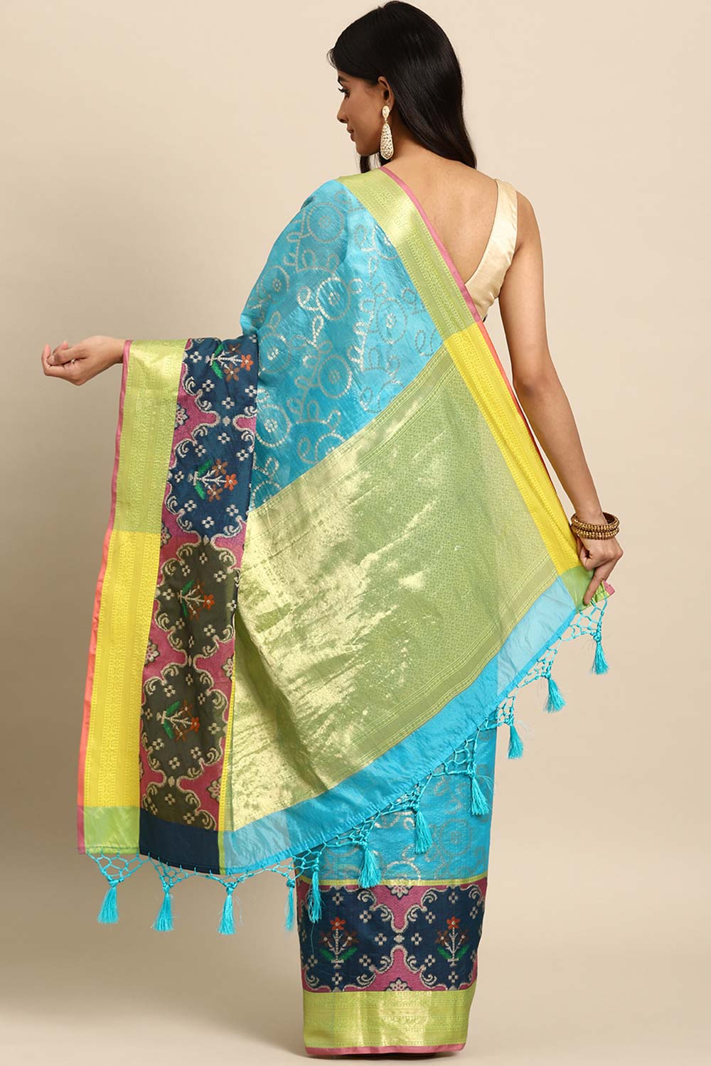 Blue Woven Silk Blend Saree