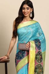 Blue Woven Silk Blend Saree