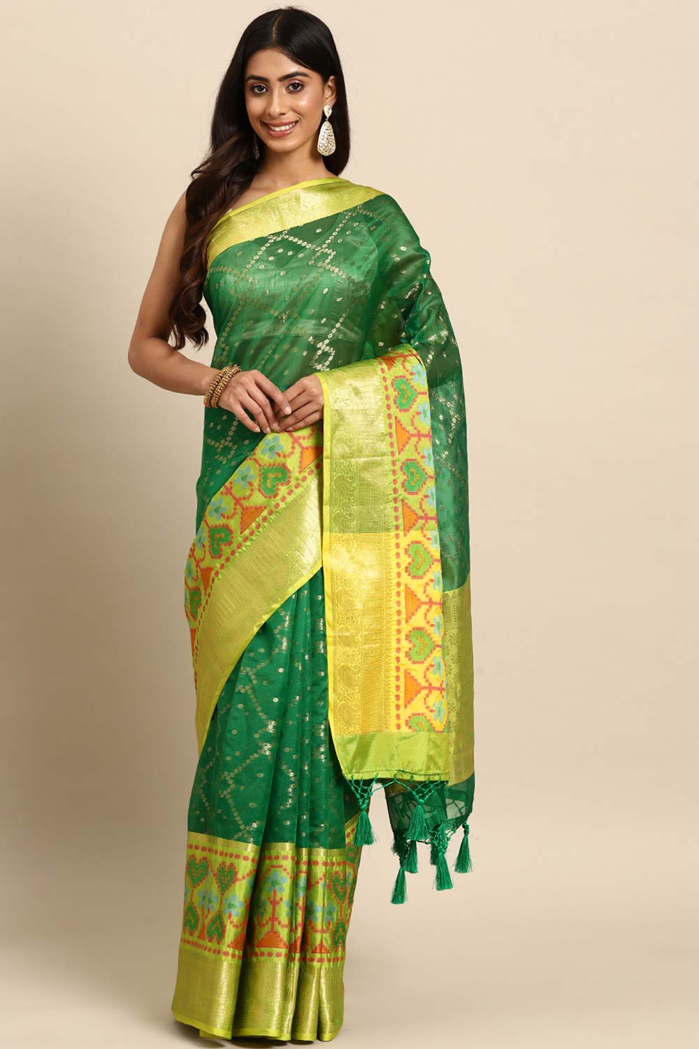 Green Woven Silk Blend Saree