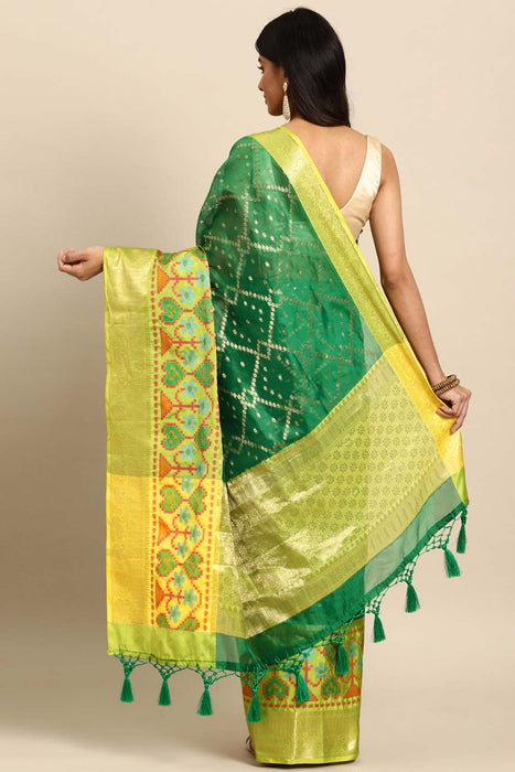 Silk Land Green Woven Saree With Unstitched Blouse