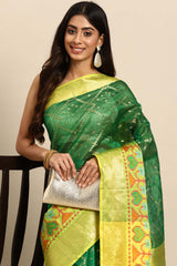 Green Woven Silk Blend Saree