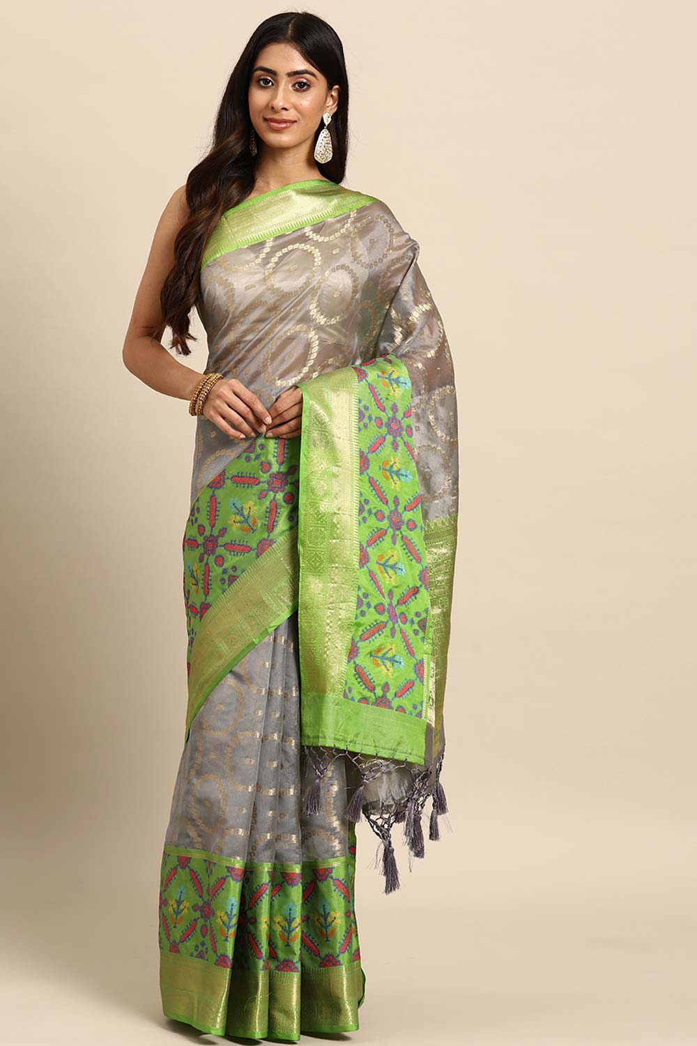 Grey Woven Silk Blend Saree