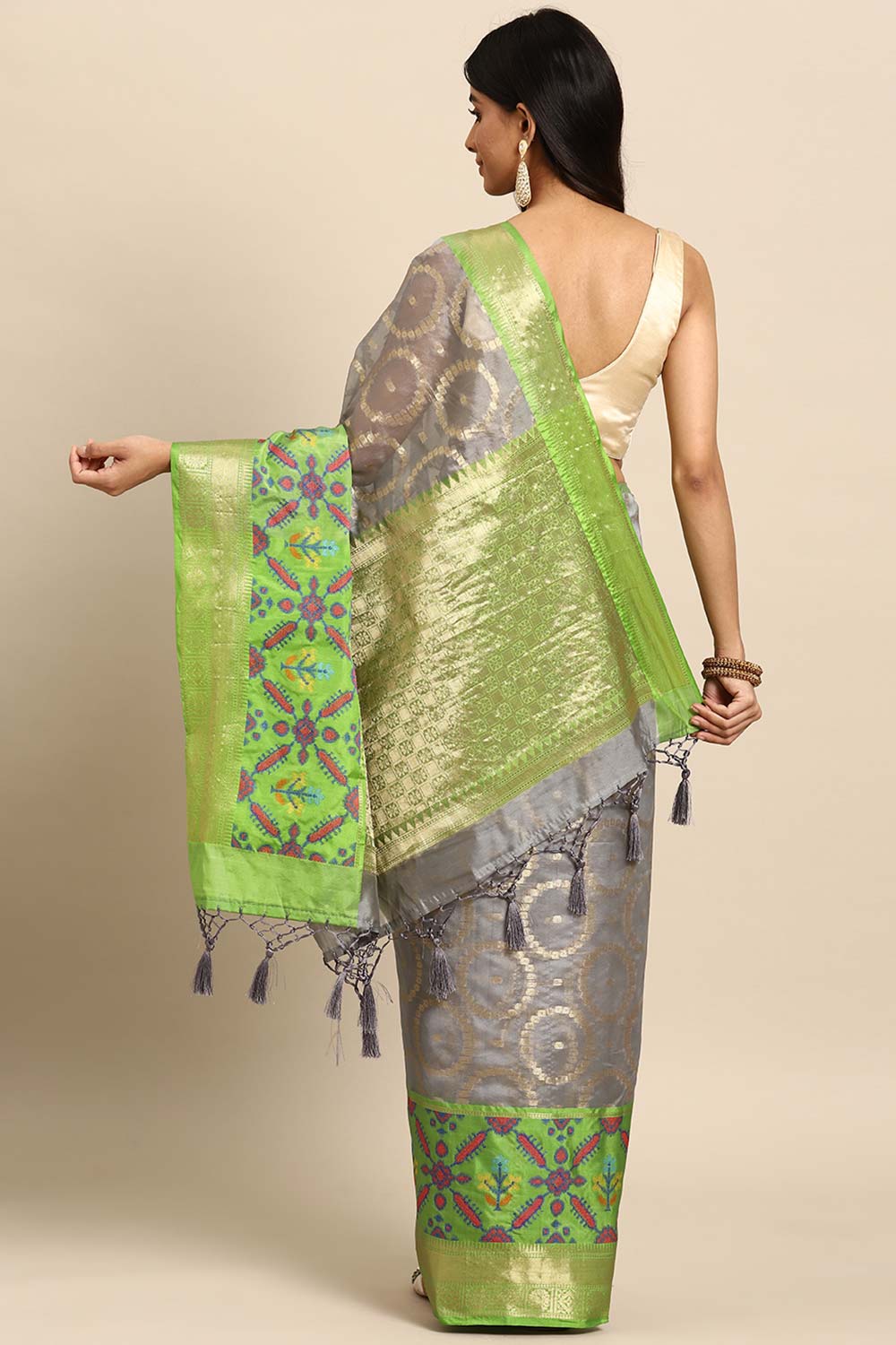 Grey Woven Silk Blend Saree