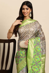 Grey Woven Silk Blend Saree