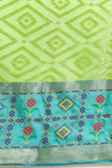 Lime Green Woven Silk Blend Saree