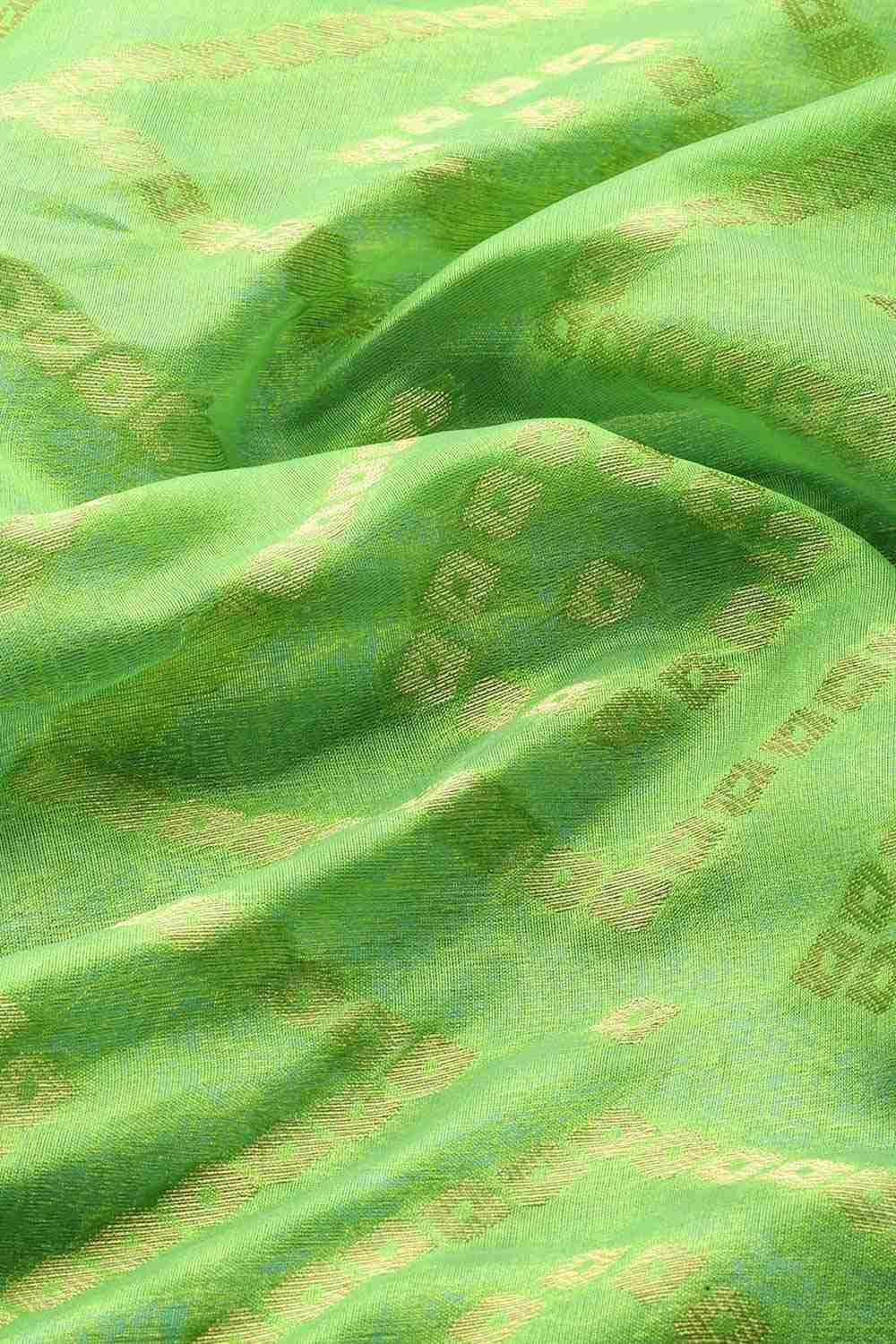 Lime Green Woven Silk Blend Saree