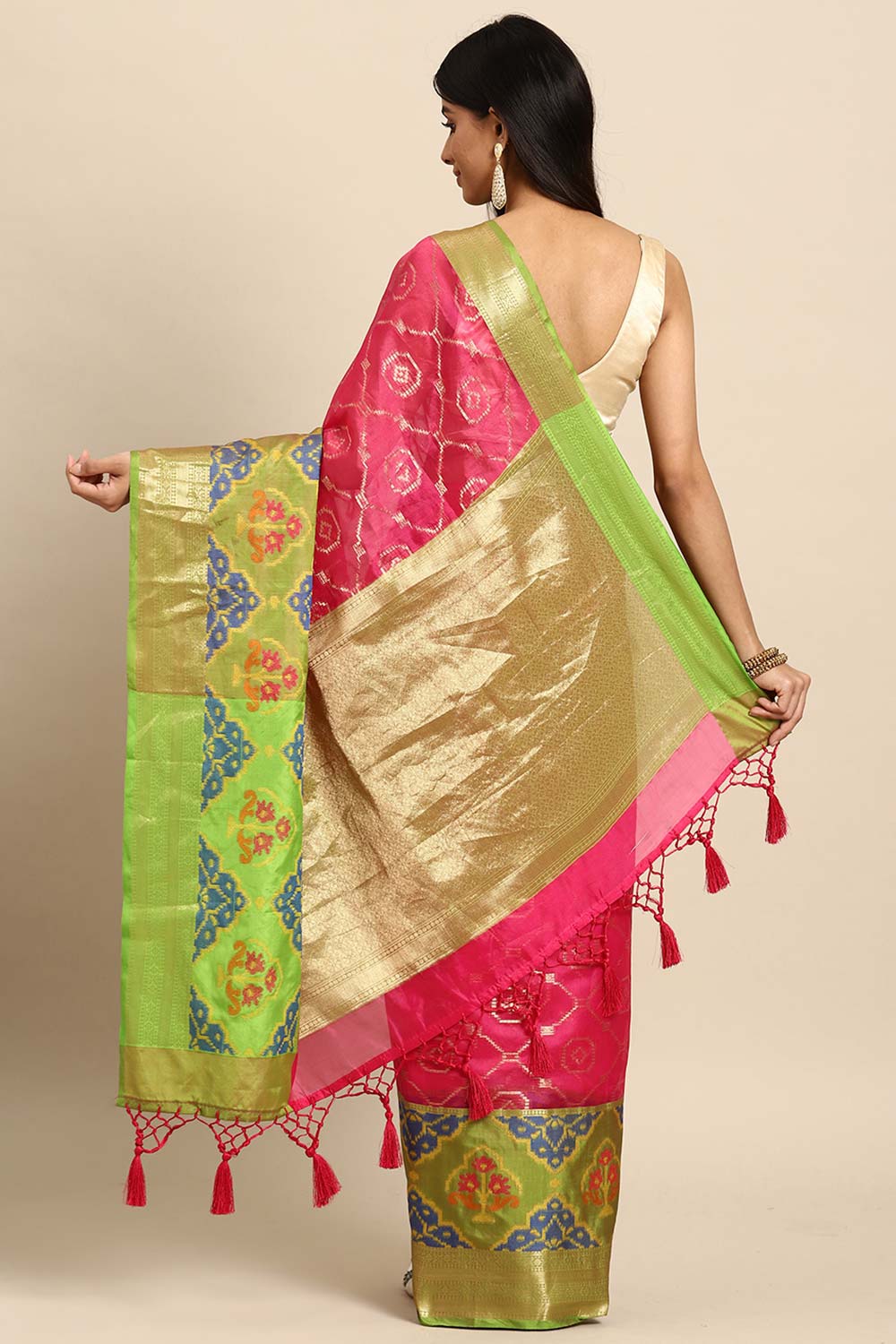 Pink Woven Silk Blend Saree