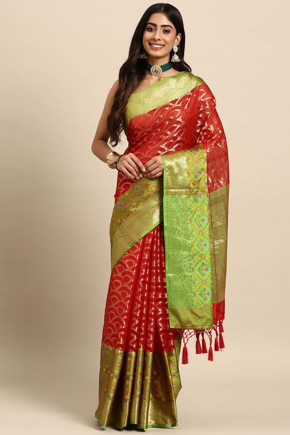 Red Woven Silk Blend Saree