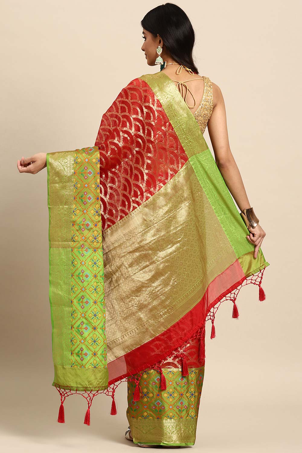 Red Woven Silk Blend Saree