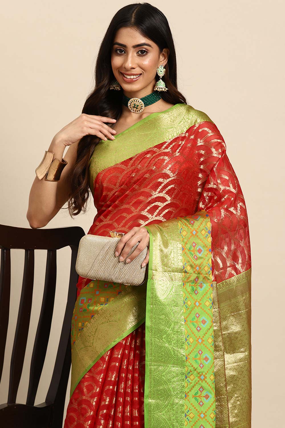 Red Woven Silk Blend Saree