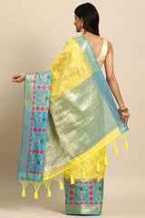 Yellow Woven Silk Blend Saree