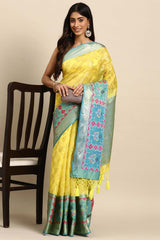 Yellow Woven Silk Blend Saree