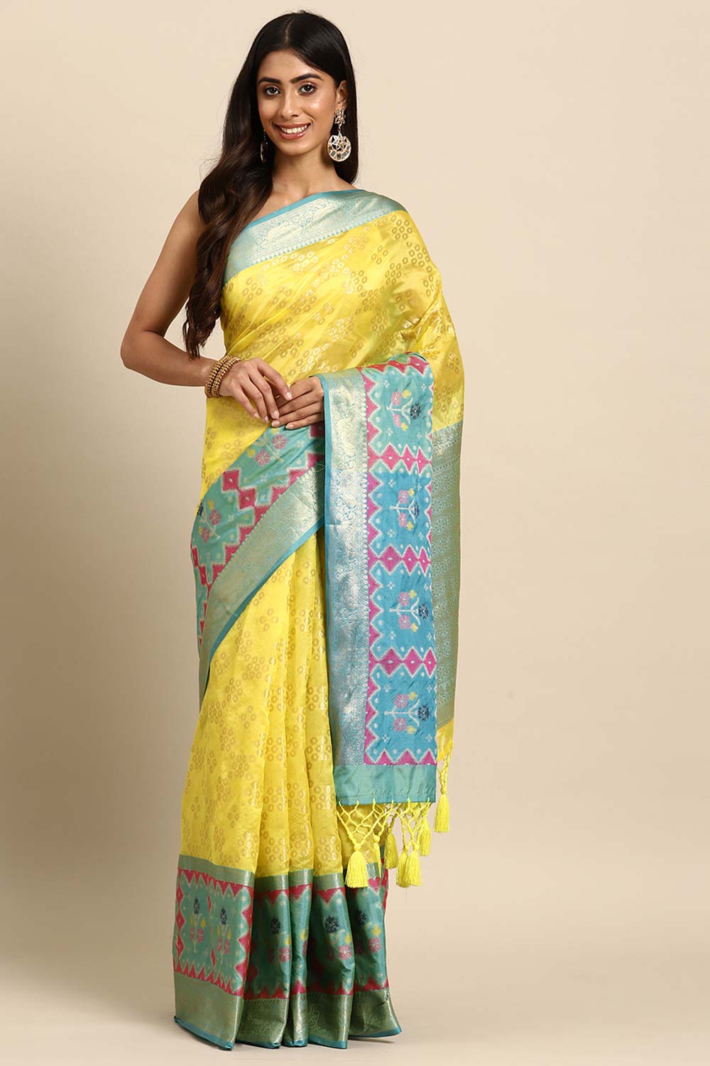 Yellow Woven Silk Blend Saree