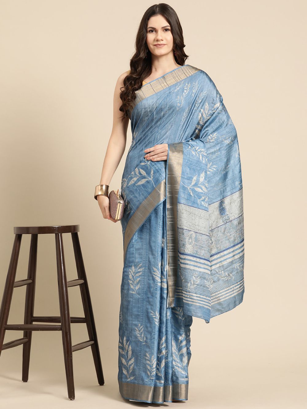 Blue Soft Silk Digital Print Saree