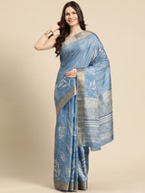 Blue Soft Silk Digital Print Saree