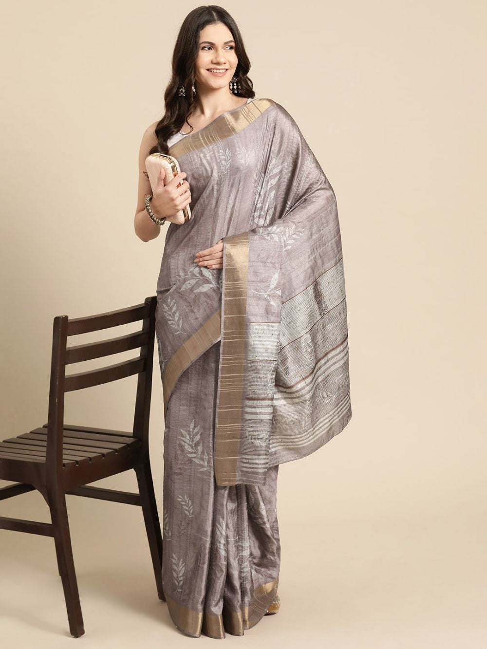 Brown Soft Silk Digital Print Saree