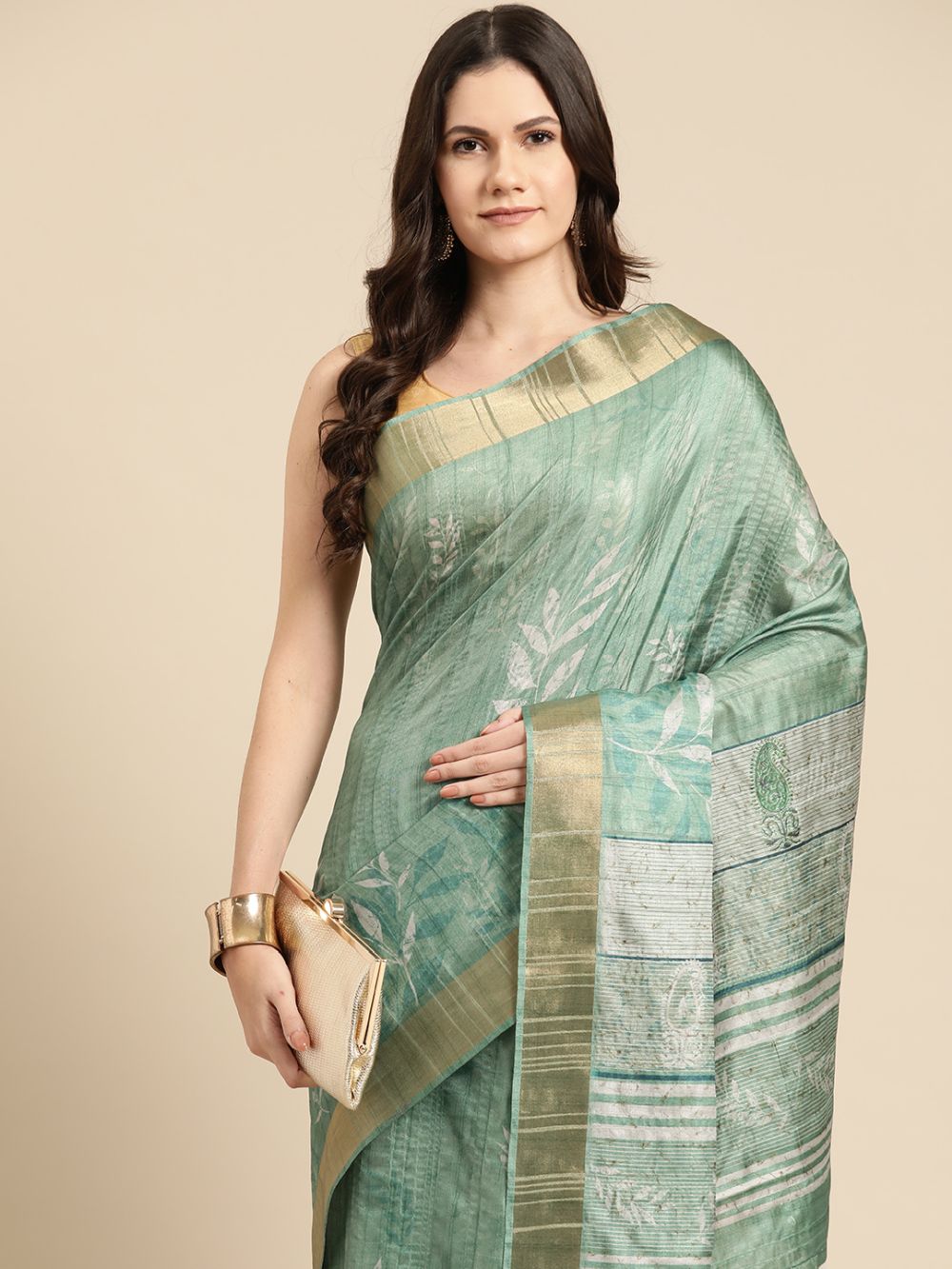 Green Soft Silk Digital Print Saree