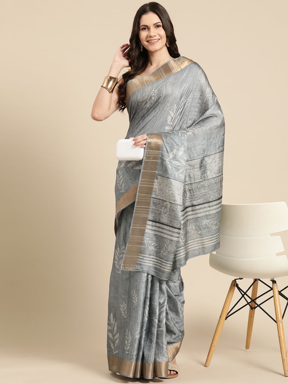 Grey Soft Silk Digital Print Saree