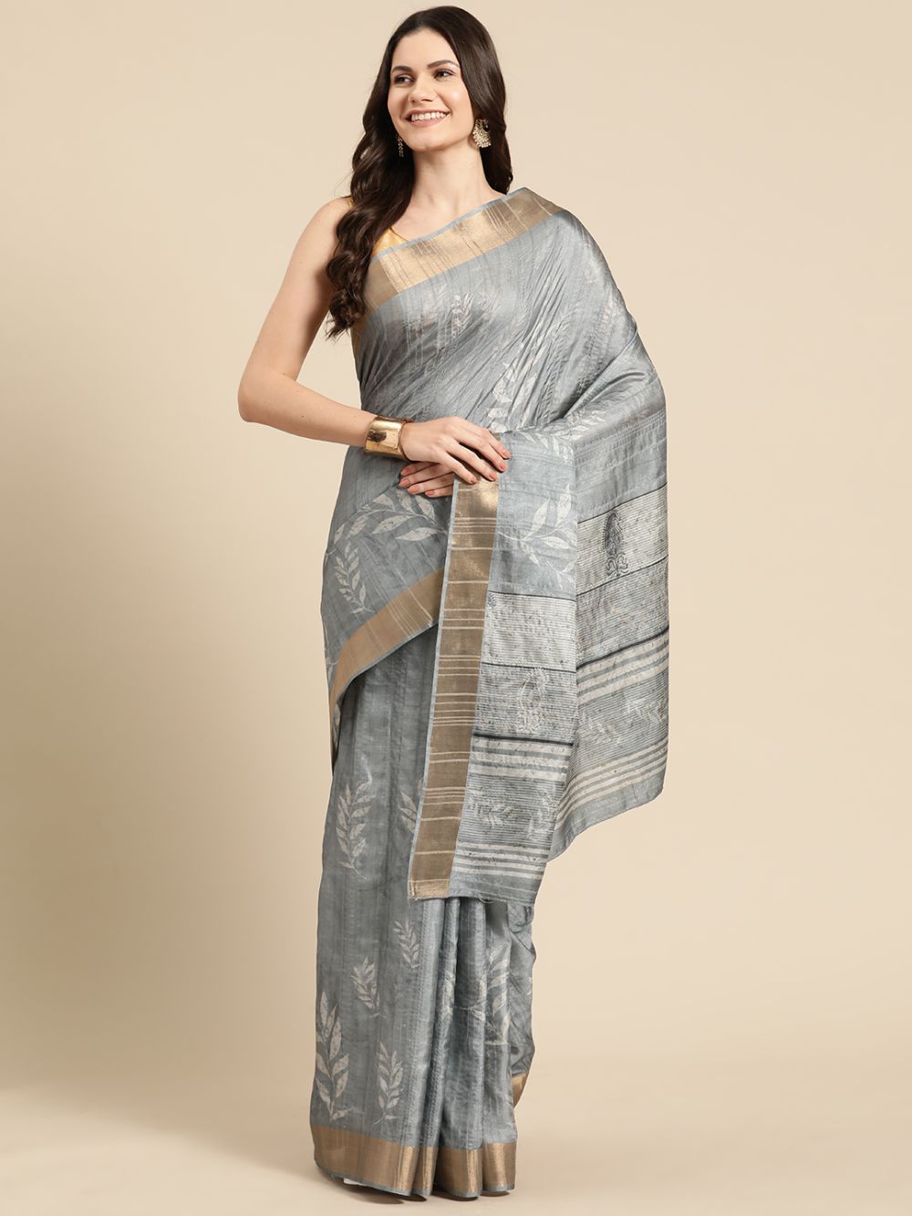 Grey Soft Silk Digital Print Saree