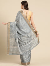 Grey Soft Silk Digital Print Saree