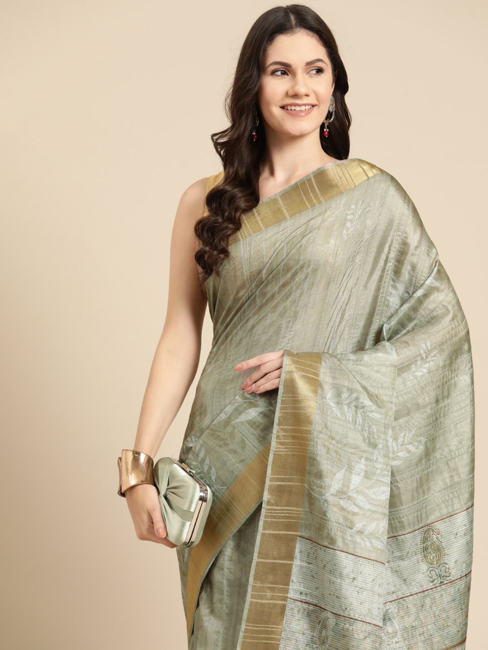 Olive Soft Silk Digital Print Saree