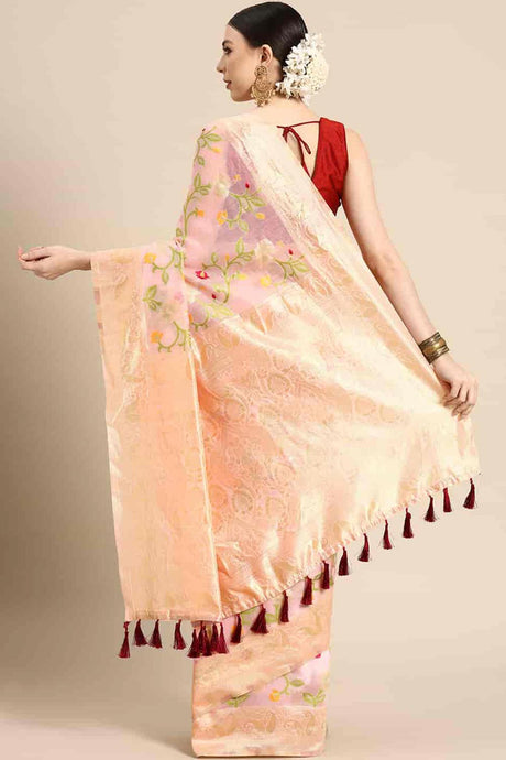 Pink Cotton Woven Design Saree
