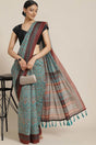 Buy Teal Cotton Block Printed Handloom Saree Saree Online