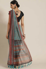 Buy Teal Cotton Block Printed Handloom Saree Saree Online