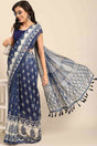 Buy Blue Cotton Block Printed Handloom Saree Saree Online