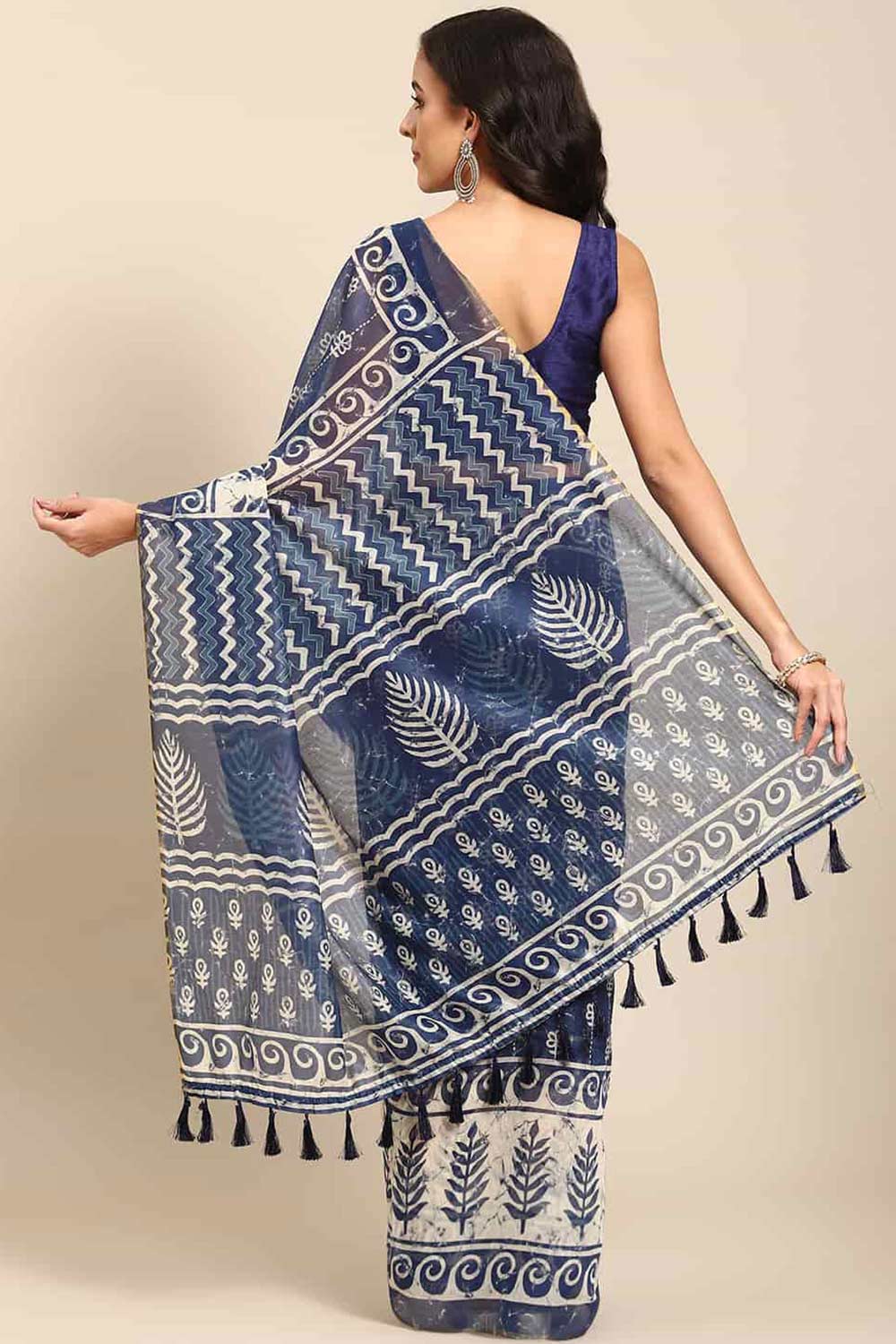 Buy Blue Cotton Block Printed Handloom Saree Saree Online