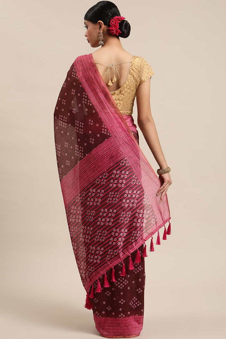 Buy Brown Poly Cotton Bandhani Printed Handloom Saree Saree Online