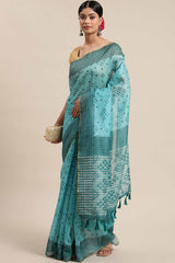 Buy Teal Poly Cotton Bandhani Printed Handloom Saree Saree Online