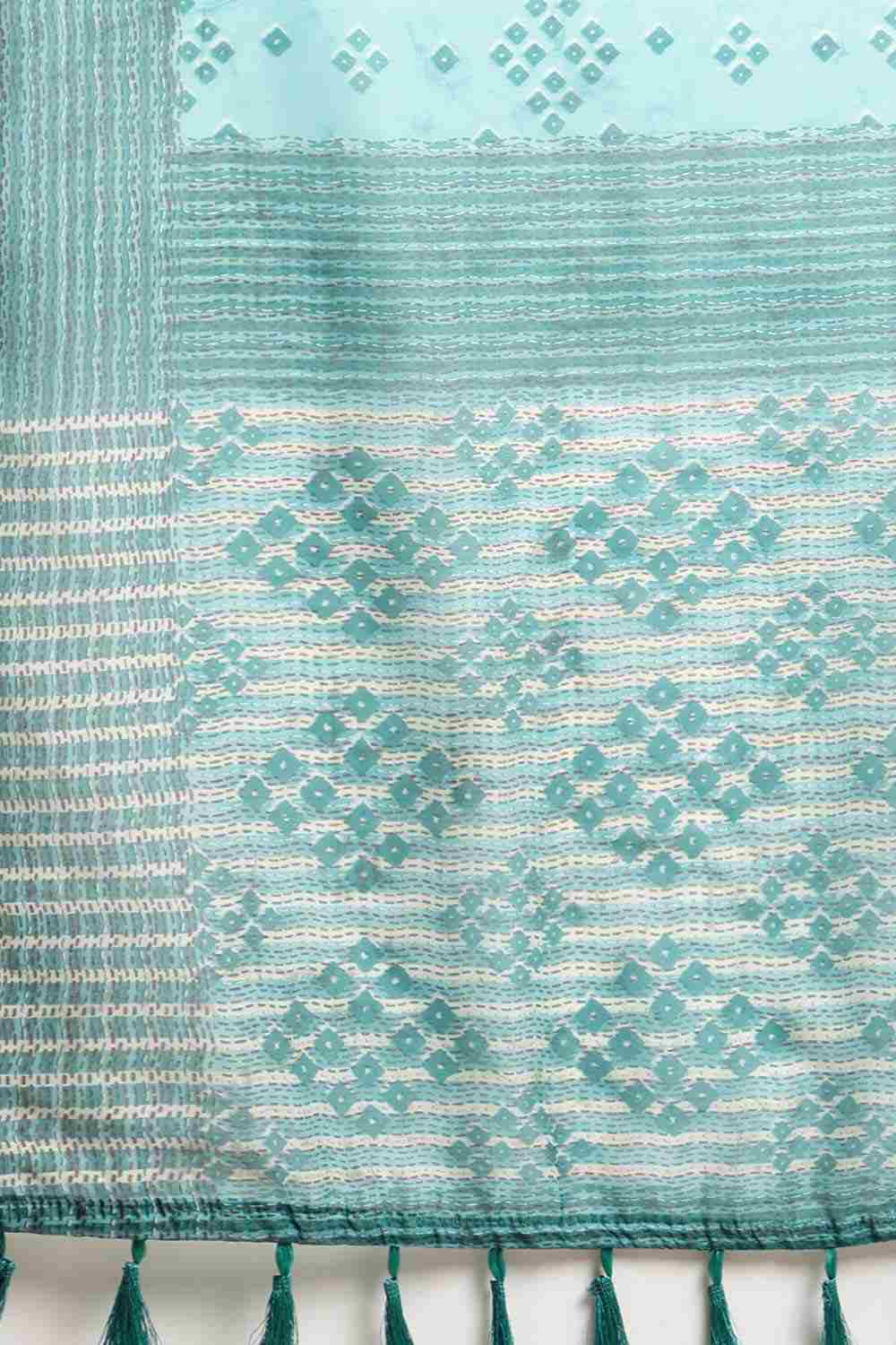 Buy Teal Poly Cotton Bandhani Printed Handloom Saree Saree Online