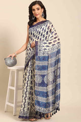 Buy Blue Cotton Block Printed Handloom Saree Saree Online