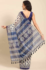 Buy Blue Cotton Block Printed Handloom Saree Saree Online